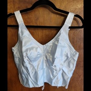 Vintage 50s 60s light blue satin longline bullet bra